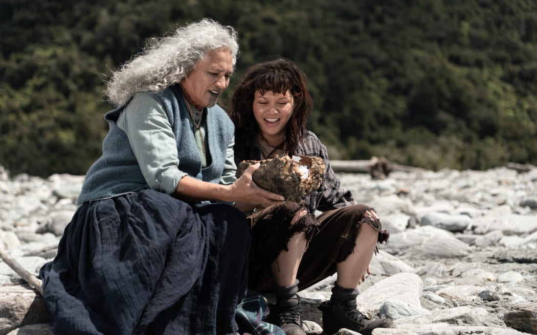 A screenshot of Kōkā film, directed by Kath Akuhata Brown and starring Hinetu Dell and Darneen Christian.