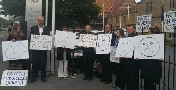 Protesters in Hobart express dismay at the failed Ross Sea deal.