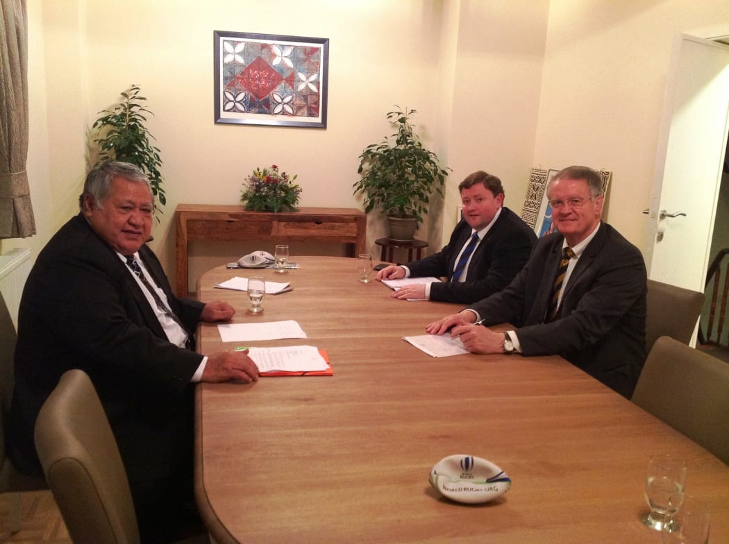 Samoa PM Tuila'epa and World Rugby Chairman Bernard Lapasset