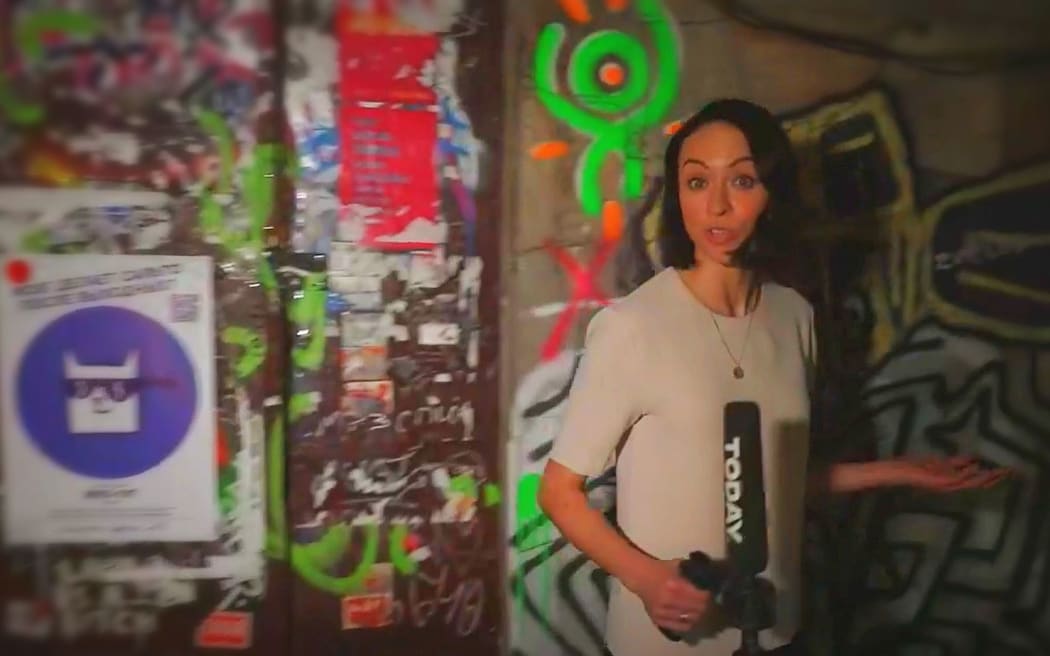 Tova O'Brien visits in improvised night club in Ukraine.
