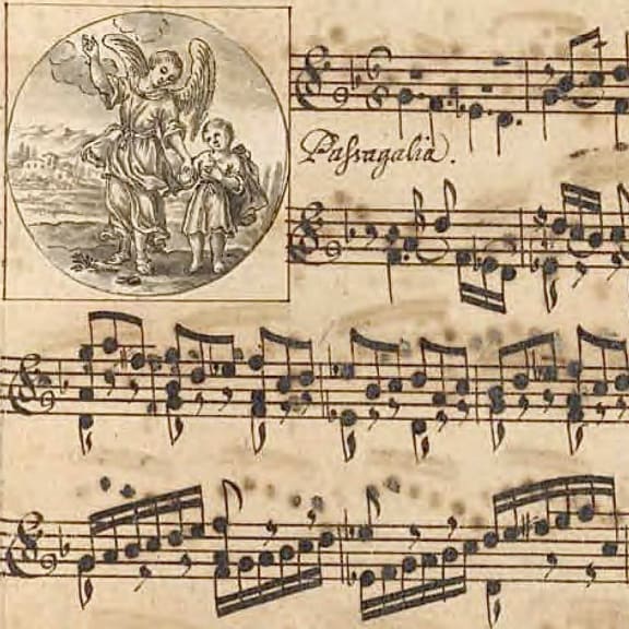 Passacaglia manuscript with the Guardian Angel engraving