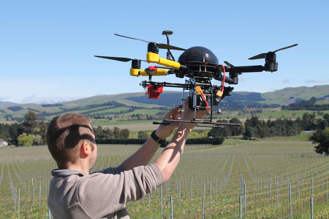 Rob Prileszky prepares to fly the quadcopter