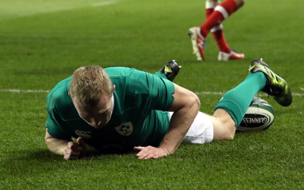 Irish wing Keith Earls scoring against Canada last weekend.