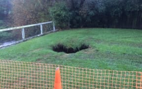A large sink hole which opened up in Matatua Road, Raumati in 2015