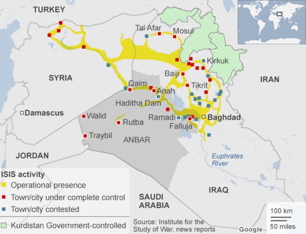 Map showing operation presence of ISIS