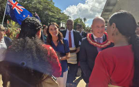 Christopher Luxon and his wife Amanda at a local school in Tonga, during the Pacific Islands Forum, in August 2024.