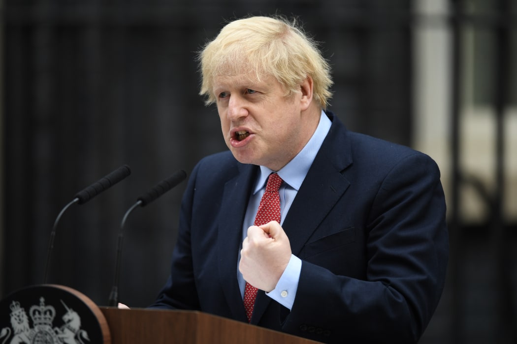 UK Prime Minister Boris Johnson gives a statement in Downing Street in central London on April 27, 2020 after returning to work following more than three weeks off after being hospitalised with the COVID-19 illness