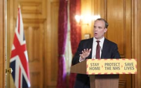 Britain's Foreign Secretary Dominic Raab gives an update on the UK death toll from Covid-19.