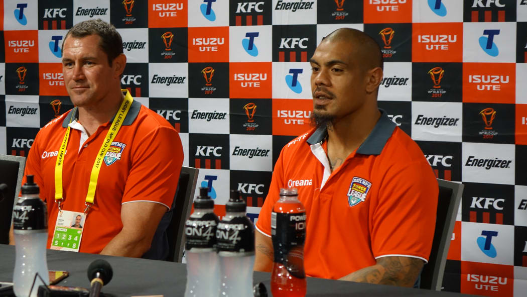 Coach Kristian Woolf, left, and Mate Ma'a Tonga captain Sika Manu.