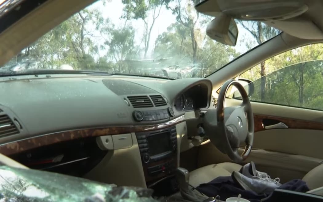 The Mercedes on River Road, Revesby after a police operation on Tuesday.