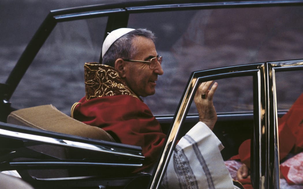 Pope John Paul I (Jean Paul Ier, Jean-Paul), born Albino Luciani, sitting in a car during his only official visit from the Vatican to take possession of the Diocese of Rome. Rome, 23rd September 1978. ©MP/Portfolio/Leemage (Photo by leemage / Bridgeman Images via AFP)