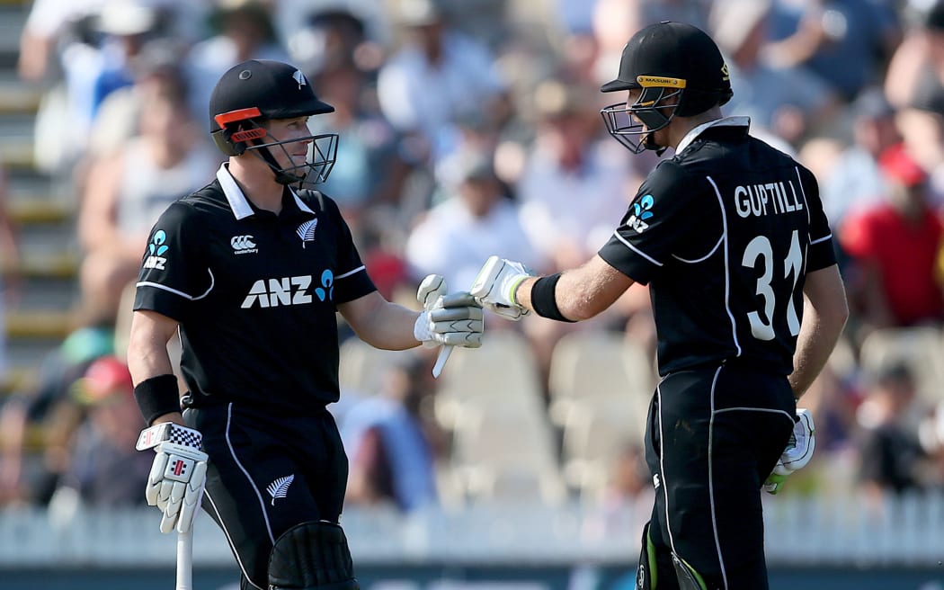Black Caps batsmen Martin Guptill, right, and Henry Nicholls.