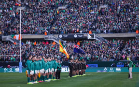 Fans, crowd and supporters during the national anthems,  New Zealand All Blacks v Ireland, All Blacks Northern Tour rugby union test match at Soldier Field, Chicago, USA on Saturday 1 November 2025.
Photo: Robin Alam / Photosport