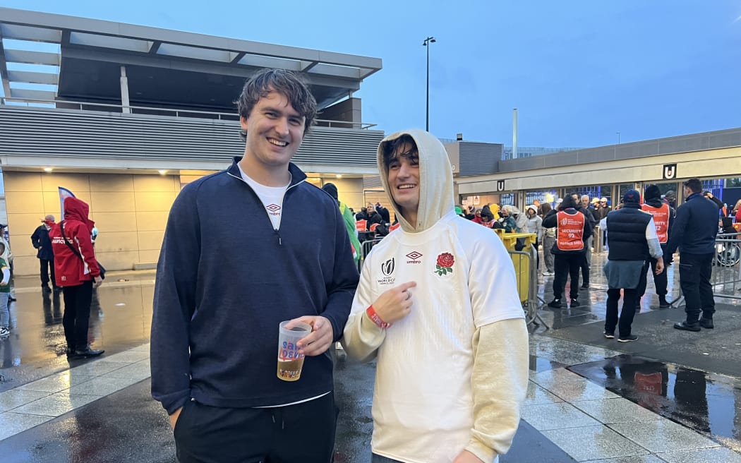 Fans turn out on a wet French evening for the Rugby World Cup semi-final between England and South Africa.