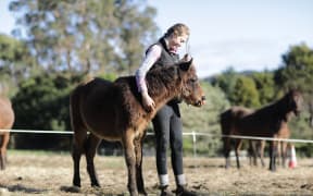 Clara Haines and a Kaimanwa foal from the 2019 muster