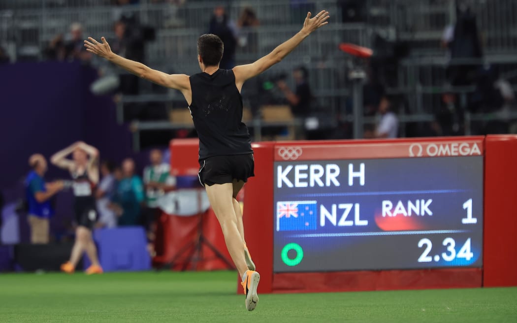 Hamish Kerr from New Zealand in the final of the men’s high jump at Stade de France, Paris, France on Saturday 10 August 2024. Photo credit: Iain McGregor / www.photosport.nz