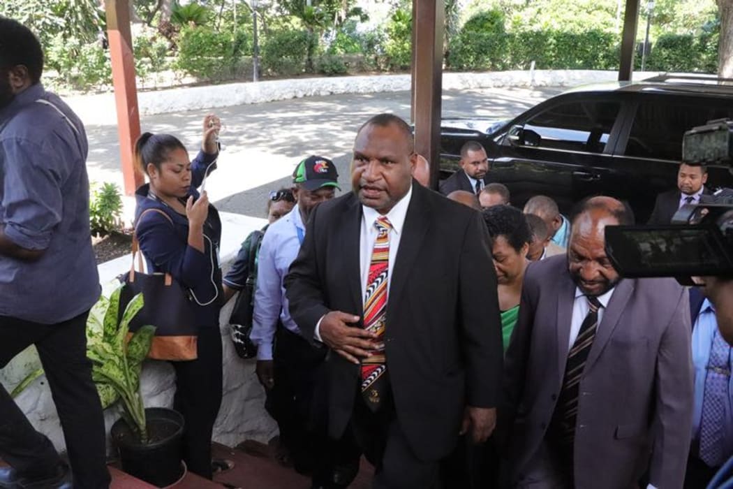 James Marape (centre) the newly elected prime minister of Papua New Guinea. 30 May 2019