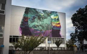 Mural by New Zealand artist Askew One on the side of the Napier City Council building