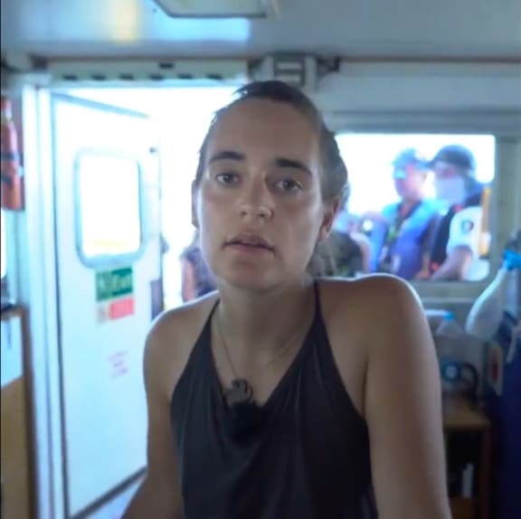 Carola Rackete, captain of the Sea Watch 3 rescue ship, off the coast of Lampedusa.