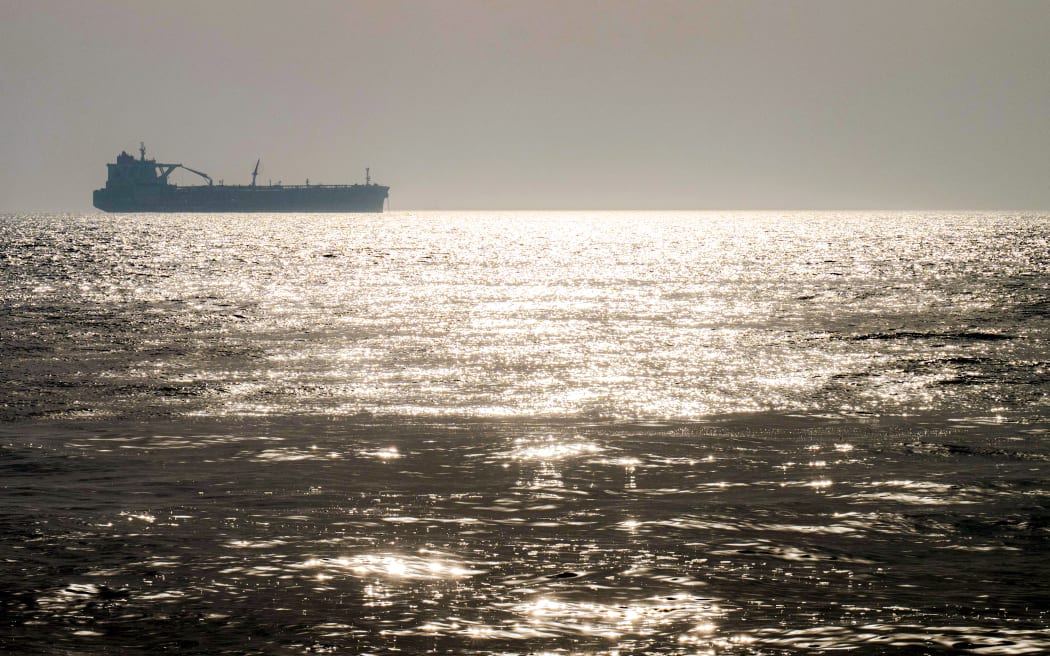 An oil tanker is pictured in the Gulf waters offshore of Iraq's southern Faw peninsula, in 2025.