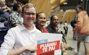 Teachers from One Tree Hill (left to right) Josh Cannell, Terry Kimi and Andrew Maea-Brown attending the PPTA meeting today in Manukau, Auckland. 7 November 2018.
