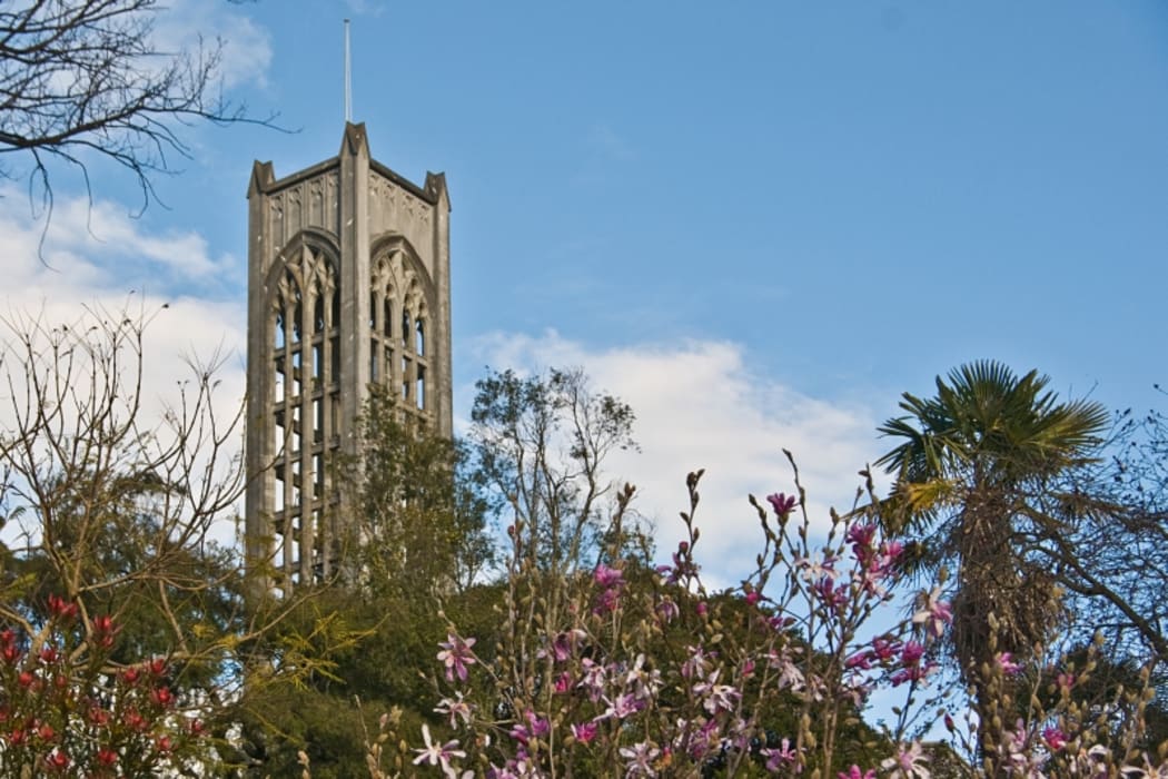 A photo of the bell tower of Christ Church Cathedral, Nelson.