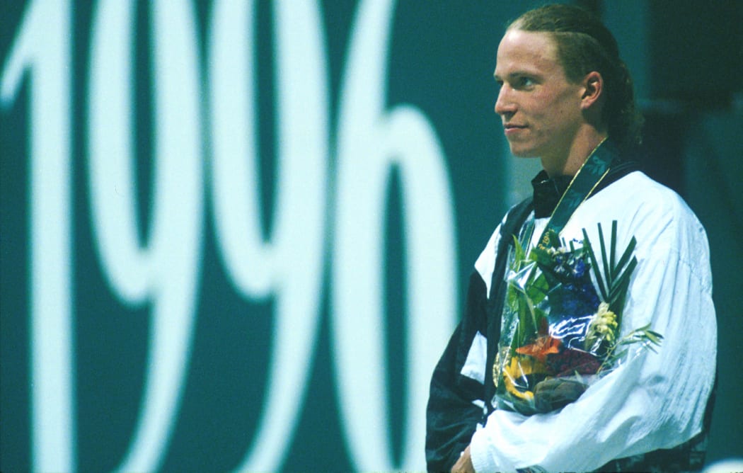 Danyon Loader on the podium. Swimming. Atlanta Olympics 1996.