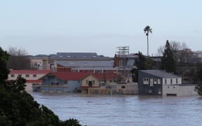 Flooding seen from Wairere Road on Bastia Hill in Wanganui on Sunday morning.