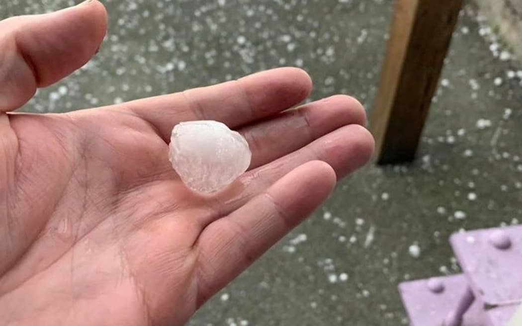 One of the large hailstones that fell on Timaru.