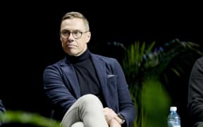 National Coalition presidential candidate Alexander Stubb reacts during the presidential debate at Helsinki Expo and Convention Centre in Helsinki, Finland, on 27 January, 2024.  (Photo by Mikko Stig / Lehtikuva / AFP)