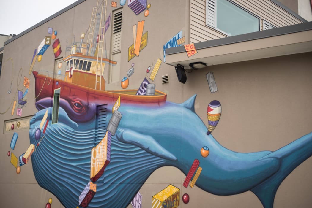 Seawalls artwork in Napier by U.S artist Chris Konecki