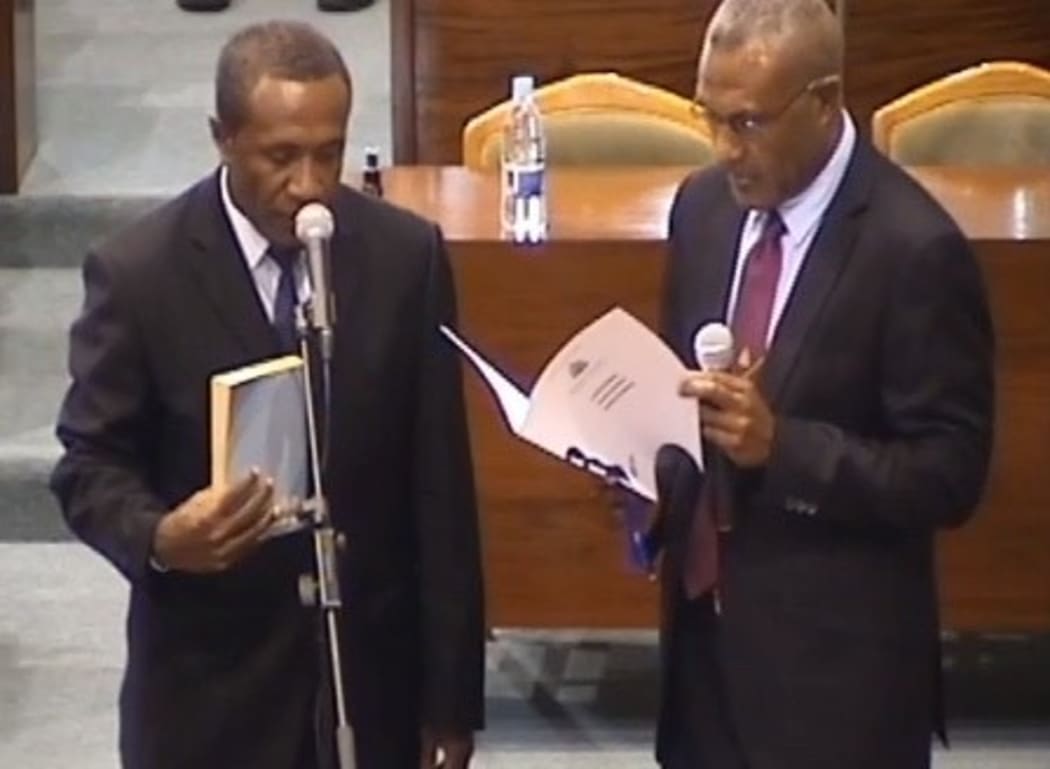 Gracia Shadrack is sworn in as the speaker of the Vanuatu parliament. 18 April 2020