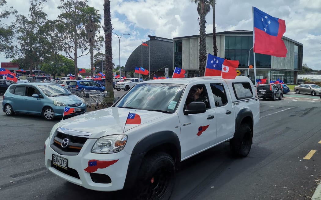 Toa Samoa fans gather to celebrate the team playing Australia in the Rugby League World Cup final on 20 November.