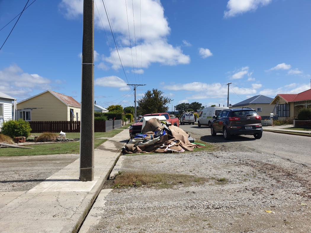 Discarded items following the flooding in Mataura.