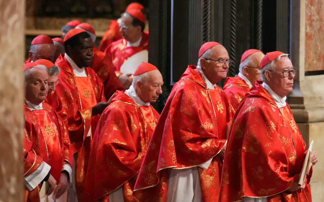 Cardinals attend a mass for the Election of the Roman Pontiff, prior to the start of the conclave, at St Peter's Basilica in The Vatican, on May 7, 2025. (Photo by Dimitar DILKOFF / AFP)