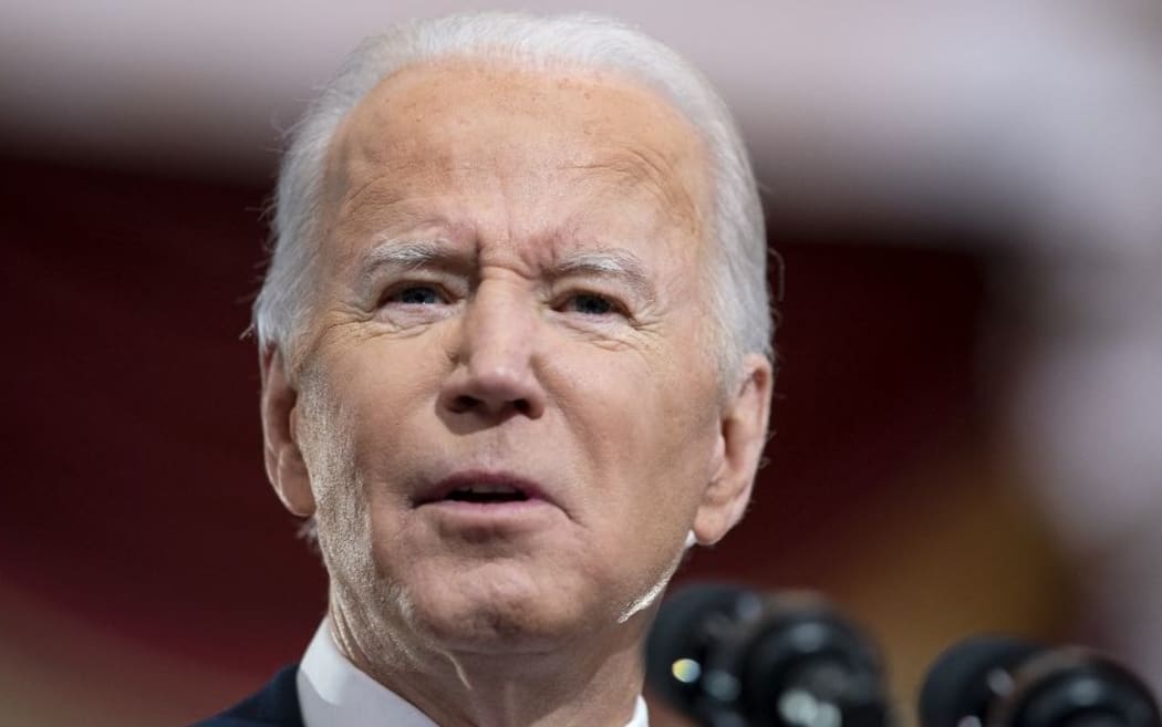 WASHINGTON, DC - JANUARY 06: President Joe Biden gives remarks in Statuary Hall of the U.S Capitolon January 6, 2022 in Washington, DC.