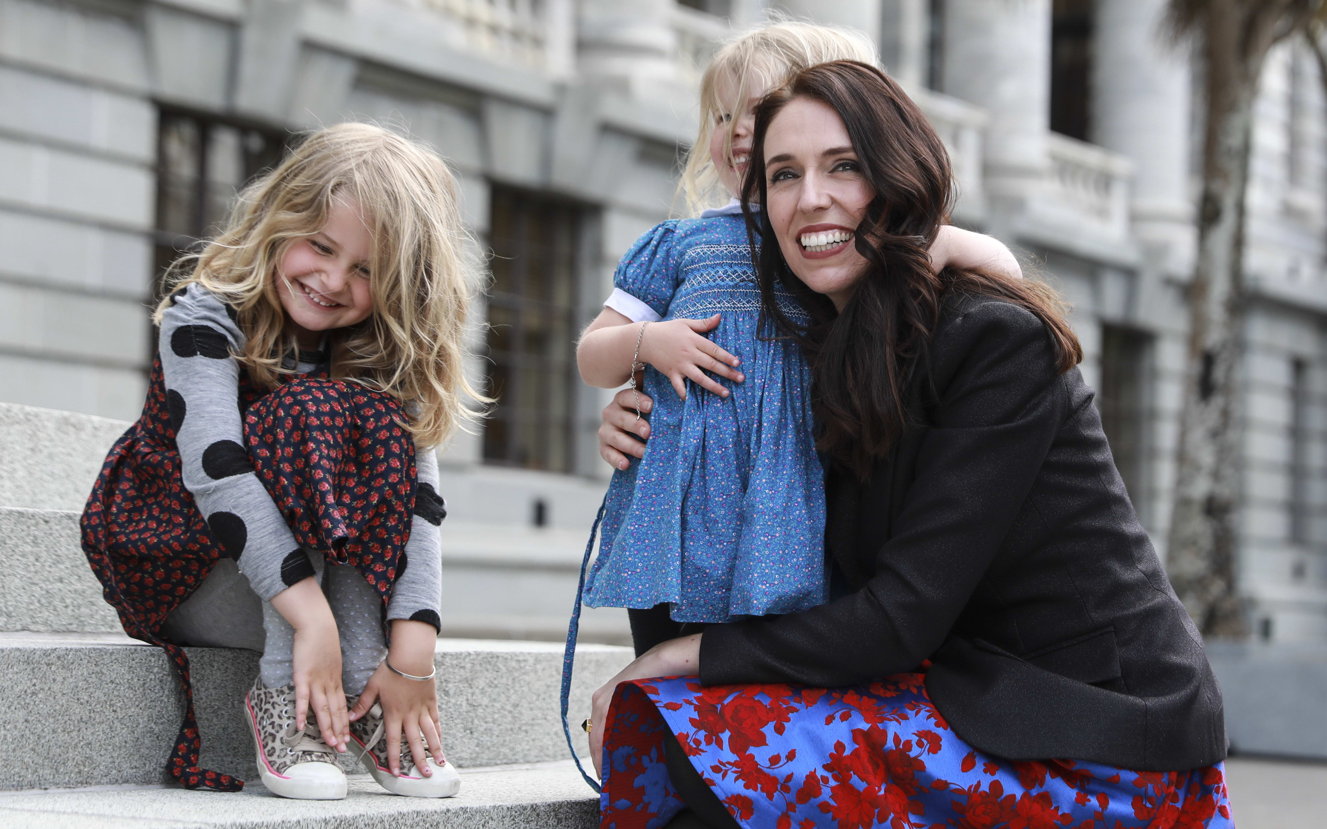 Jacinda Ardern sworn in as the 40th Prime Minister of New Zealand. Jacinda Ardern with nieces outside Parliament.
