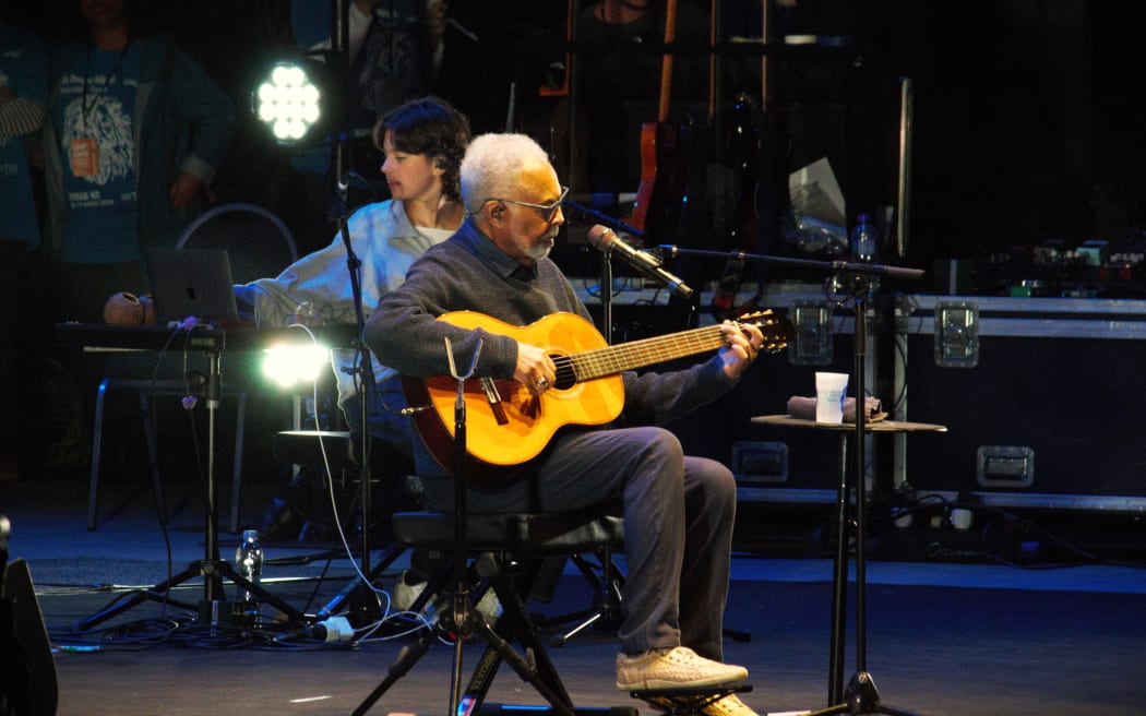 Brazilian singer-songwriter Gilberto Gil performing at WOMAD 2024 on 15 March, in New Plymouth.