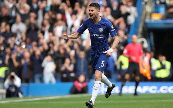 Jorginho of Chelsea celebrates a goal.