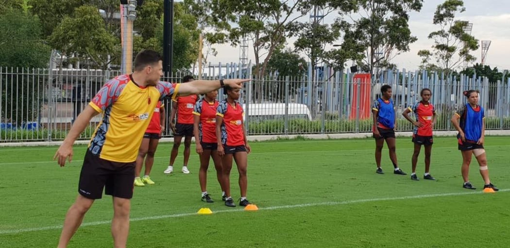 Coach Paul Tietjens issues instructions during a training session in Sydney.