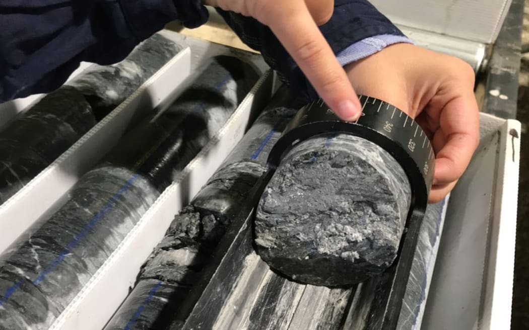 A close-up of a Santana Minerals rock core sample from Bendigo Station.
