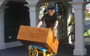 A large chest of drawers was no problem for Alex Dyer's (of Cycle Wellington) cargo bike.