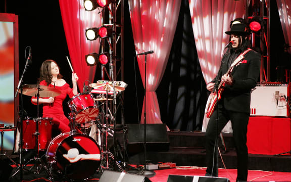 Jack White and Meg White of the White Stripes perform on The Daily Show With Jon Stewart, 2005.