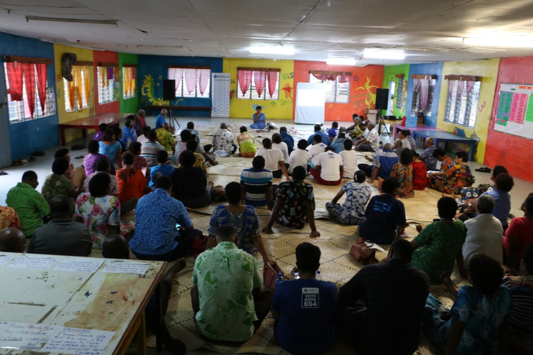 Ro Teimumu talks to members of SODELPA