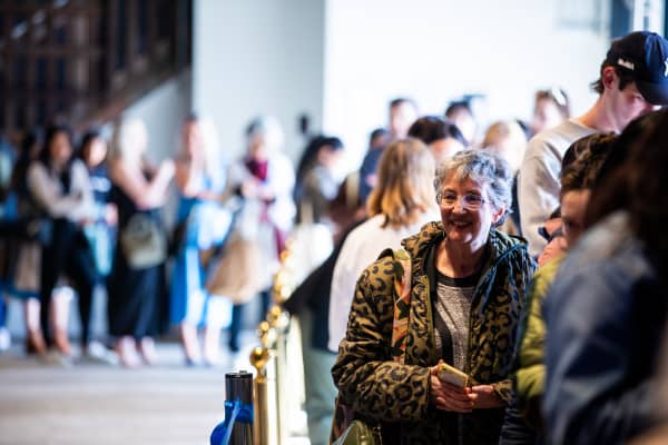 A line started to form at the Kowtow clothing swap more than an hour before opening.