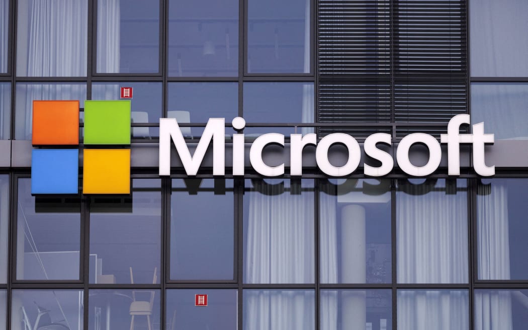 Logo of the Microsoft Corporation at the headquarters of Microsoft Germany GmbH in Rheinauhafen. Koln, July 24th, 2020 | usage worldwide (Photo by Christoph Hardt/Geisler-Fotopres / Geisler-Fotopress / dpa Picture-Alliance via AFP)