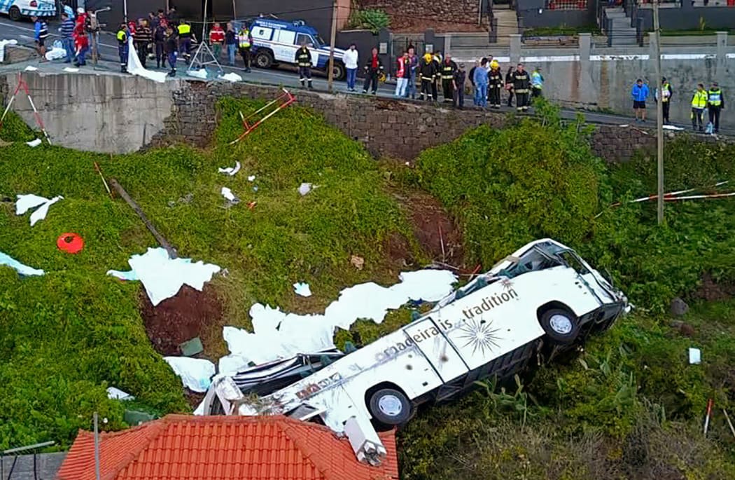 Wreckage of a tourist bus that crashed.