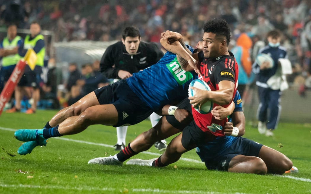 Leicester Fainga’anuku during the Final of the Super Rugby Paciﬁc rugby match between the Blues and the Crusaders.