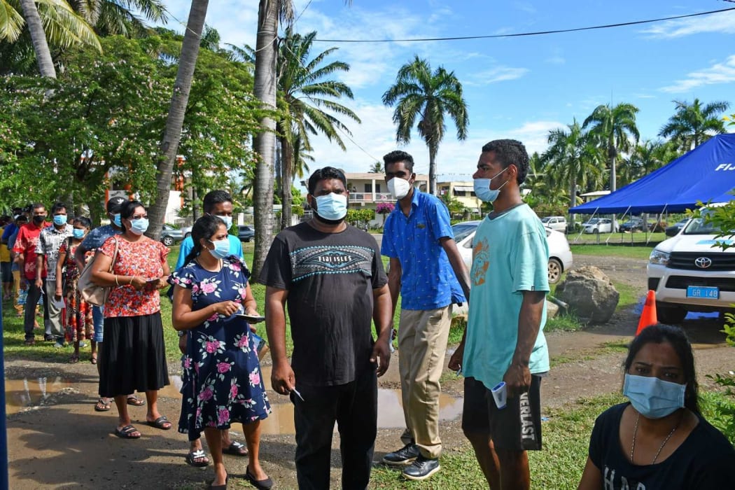 People lining up to get their Covid-19 vaccinations in Fiji.