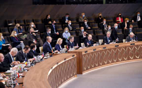 US State Secretary Antony Blinken (C) participates in a meeting of North Atlantic Council (NAC) at the level of Foreign Ministers at the NATO Headquarters in Brussels on 4 March 2022.